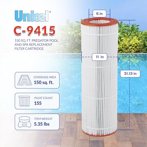 Unicel C-9415 150 Square Foot Media Replacement Pool Filter Cartridge with 175 Pleats, Compatible with Pentair, American, Pac Fab, and Sta-Rite