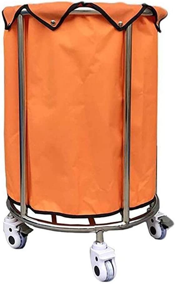 DFEDHF Large Movable Trolleys, Kitchen Storage Hand Trucks, Round Trolley with Movable Fabric Bags Anders,Heavy-Duty Laundry Sorter Cart/Orange/55 * 8