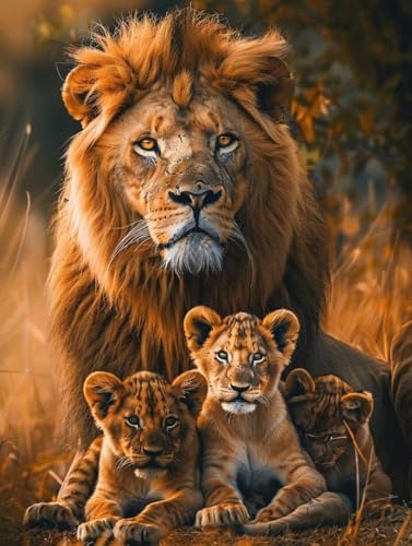 Diamond painting adulte lion 60x80 cm : grand kit complet de broderie diamant 5D pour débutant