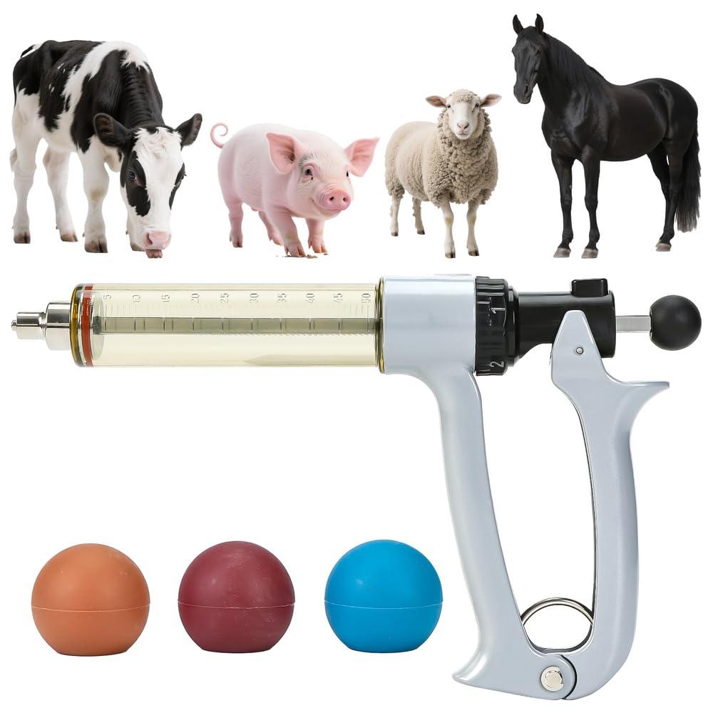50ml Semi-Auto Repeating Livestock Syringe Gun, 5 Dose Settings