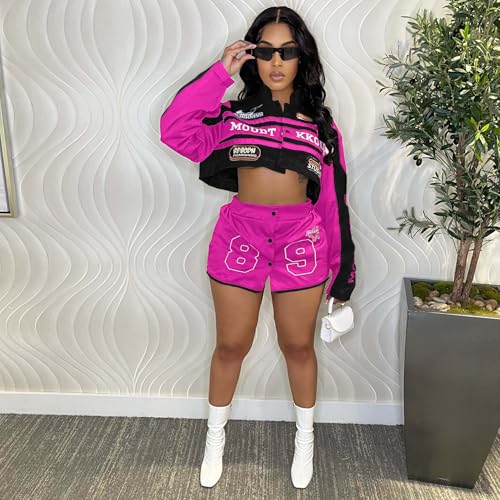 Women's 2 Piece Outfits Long Sleeve Crop Jacket Top Bodycon Mini Skirt Set Y2k Streetwear Birthday Club Outfits3