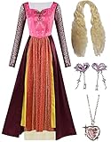 Xuminvty Sarah Sanderson Sisters Costume Halloween Cosplay Sarah Dress Necklace Earrings Accessories (Pink-1, 3X-Large)