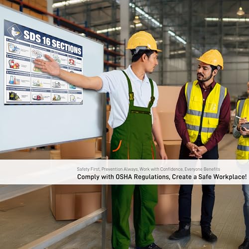 Image of SDS 16 Sections Poster - Safety Data Sheet Chart, OSHA HazCom Workplace Reference Guide, Waterproof, Tear-Resistant Chemical Safety Training Sign
