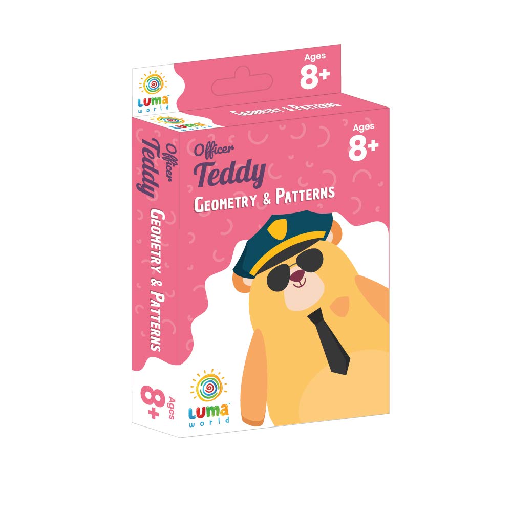 Luma World Officer Teddy Educational Game-Based Math Flash Cards with a Fun Magic Glass to View Hidden Answers for Ages 8+ Years to Learn Grade 3 Geometry, Shapes and Patterns, Set of 50 Cards