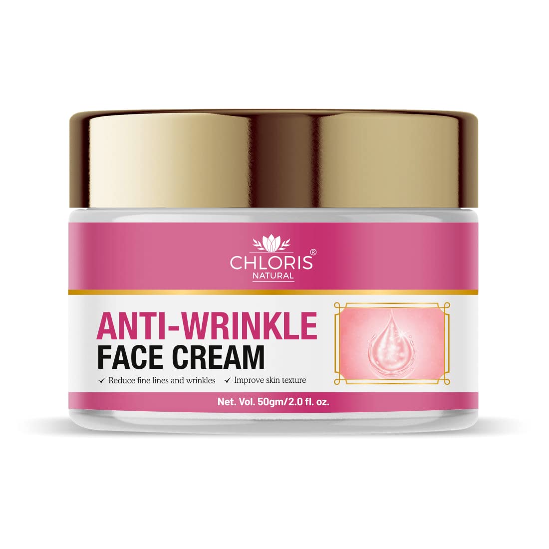 CHLORIS NATURAL Anti-Wrinkle Cream | Reduce Wrinkles, fine lines & age spots | No Alcohol-No Parabens | For Normal to Dry skin 50 gm Pack of 1
