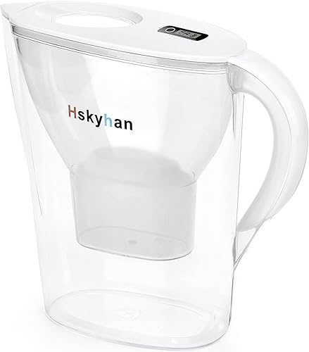 Hskyhan Jarra alcalina con filtro de agua, cartucho de larga duración, dura de 45 a 60 días, sin BPA, mejora el PH, sistema de filtración de 7
