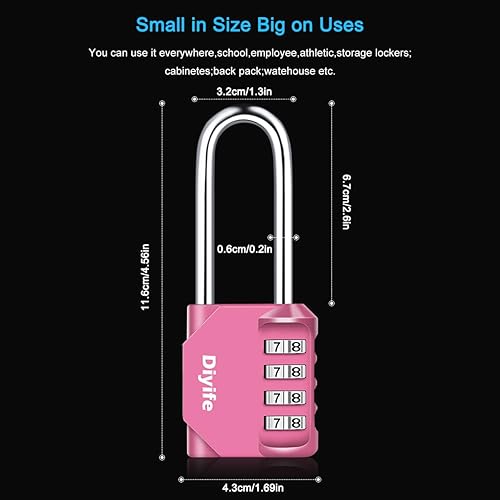 Miniatura 3 de Diyife - Candado de combinación de grillete de 2.6 pulgadas de largo, 4 dígitos para exteriores, resistente al agua, cierre de combinación de acero