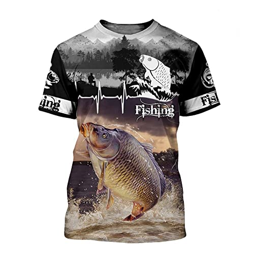 XKYDYF Mens 3D Print t-Shirts Fashion Beautiful Carp Fishing 3D Print Men's T-Shirt Short Sleeve Fish Man Summer Streetwear Unisex T-Shirt