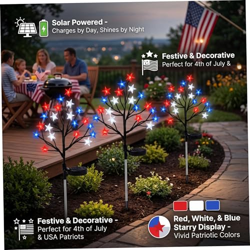 Luces del 4 de julio con 8 modos de iluminación y estaca de burbujas decorativa 3
