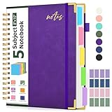 5 Subject Spiral Notebook Journal with Removable Dividers Tabs, 300 Pages Organizer Notebooks for Work School, 8