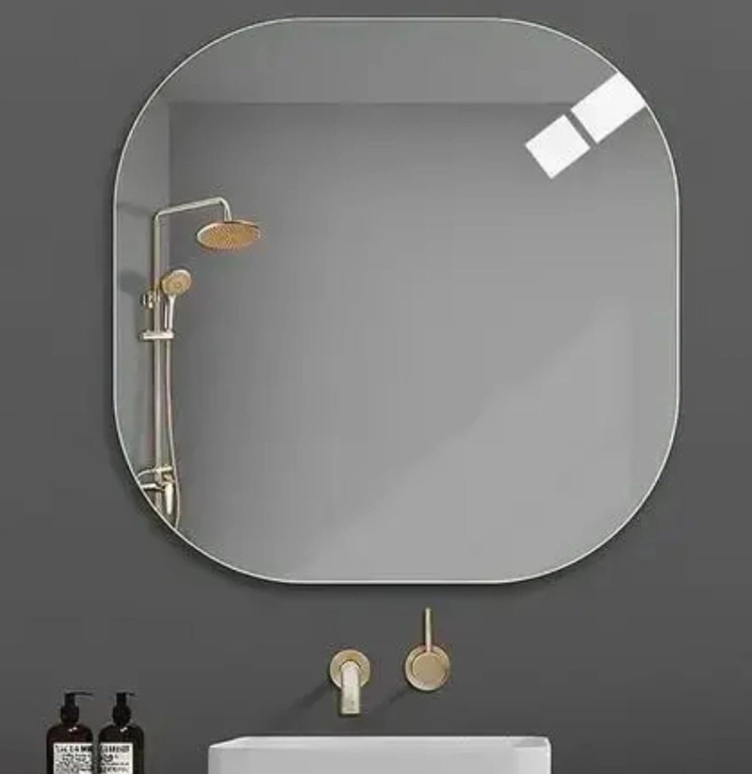Wall Mirror, Square Shape with Rounded Corners, Glass12*12 inch, No Drill Required, for Bathroom and Bedroom wall Mount Frameless with Double Sider Tape-image-5