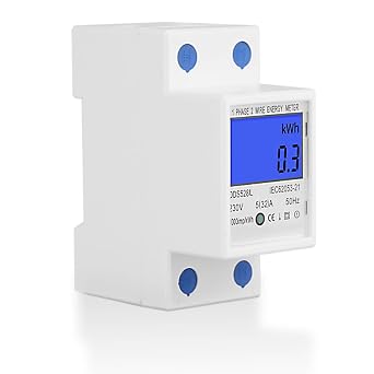 Electric Energy Meter, 5-32A 110-230V AC 5060 Hz Single Phase Multi Function Watt Hour Meter with Multi Value LCD Display, Multipurpose KWh Voltage Current Power Meter, 35mm DIN Rail Mount