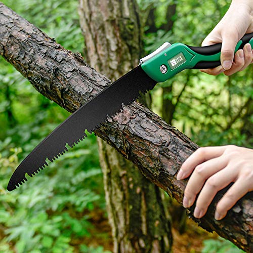 Bearhard Folding Saw, Pruning Wood Hand Saw, 10 Inch SK-5 Carbon Steel Blade with Triple Cut Teeth & Teflon Coating, w/Secure Lock Comfort Non-slip Grip for Camping, Pruning, Wood Working