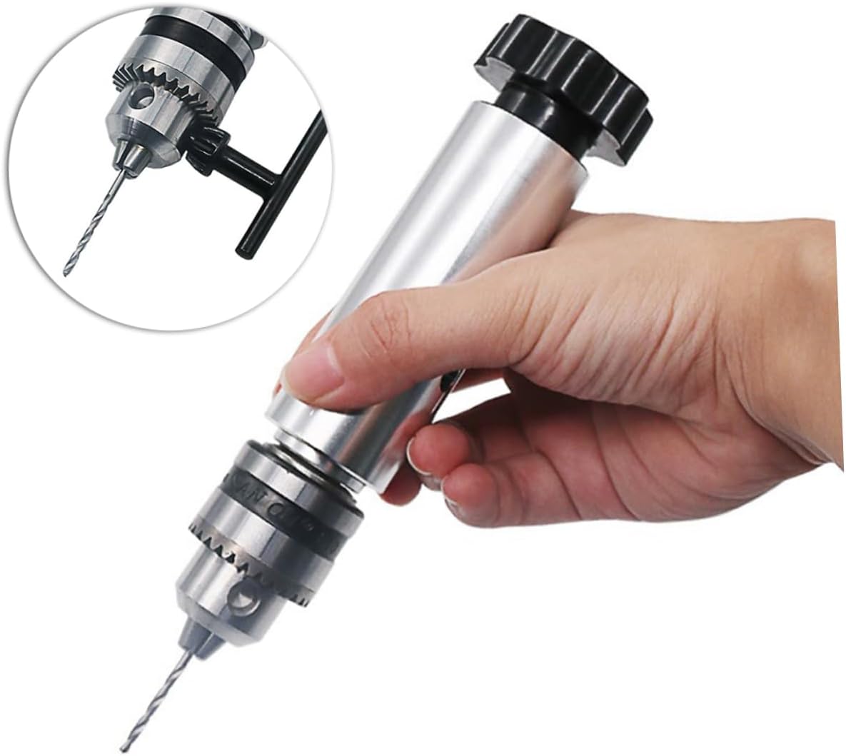 Mini Precision Pin Vise Hand Drill Set with Key Wrench | Alloy Build, 0.6-6.0mm Clamping Range, Silver Finish, for Electronic Assembling and Repair