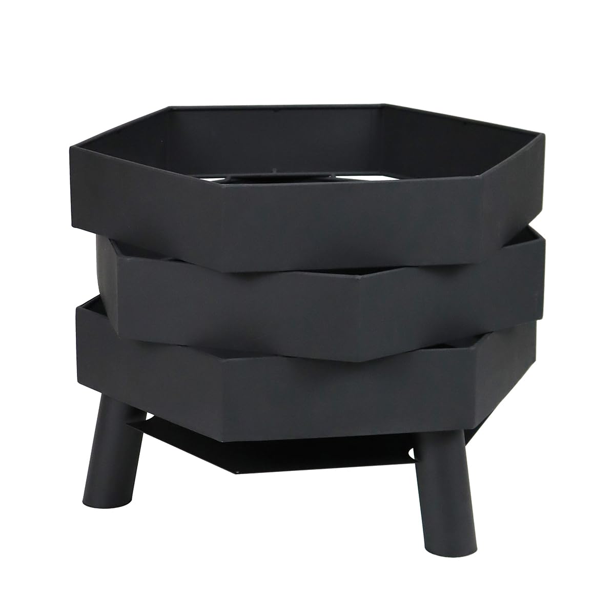CHARLES BENTLEY Brasero Hexagonal Moderne 46cm, Acier thermolaqué Noir, résistant à la Chaleur et Rouille, avec tisonnier, Design Contemporain (46x46x35.5cm)