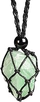 Anjiucc Green Fluorite Healing Crystal Pendant Necklace - Adjustable Hand-Woven Cord Stone Holder for Women Men