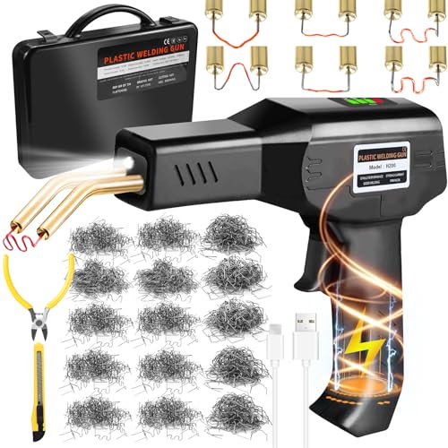200W Soudure Plastique，avec 1050 pièces Hot Stapler 5000mAh USB Batterie Soudeuse Plastique Rechargeable Kit, Sans fil Kit de Réparation de Pare-chocs de...