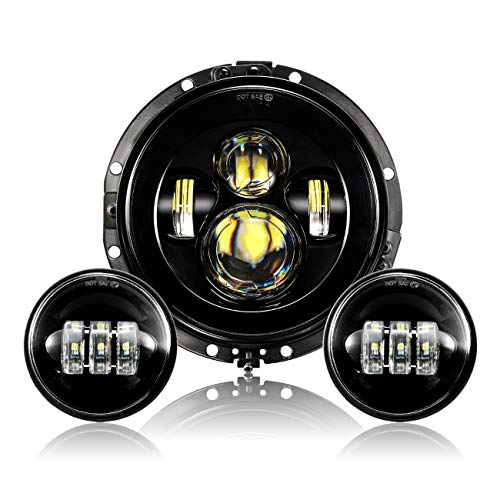 Auxbeam Motorcycle 7 Inch LED Headlight, 4.5" Passing Lights w/ Mounting Ring for Touring Road King Ultra Classic Electra Street Glide Tri Cvo Heritage Softail Slim Deluxe Fatboy, Black