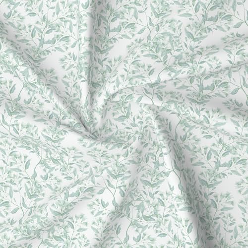 Image of Layers 100% Cotton Bedsheet for Double Size Bed | Lumina Floret Collection | 144 TC Soft & Breathable | Floral Print with 2 Pillow Covers | Wrinkle Free | 3 Piece Bedding Set - Green & White
