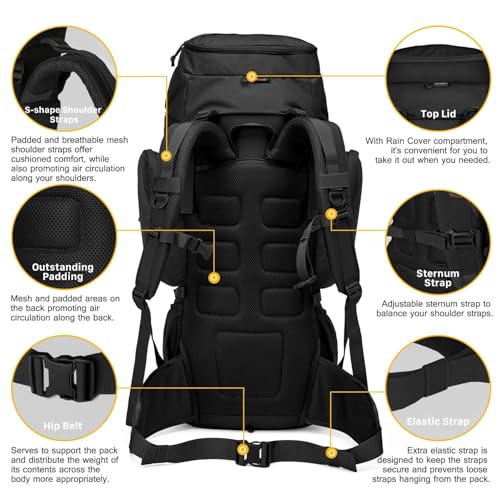 Image of Mardingtop 60L Military Internal Frame Backpack for Hiking,Camping,Hunting,Rucksack Backpack with Rain Cover
