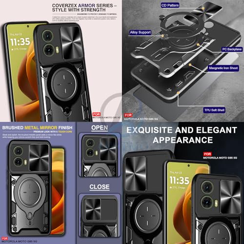 Image of AESTMO Armor Motorola Moto G85 5G Bumper Back Case Cover | Ring Holder & CD Pattern Sliding Camera Shutter Cover | Back Case Cover for Motorola Moto G85 5G (Black)
