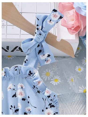 Girl's Ditsy Floral Tiered Ruffle Fairy Dress Bowknot Sleeveless Swing Summer Dresses4