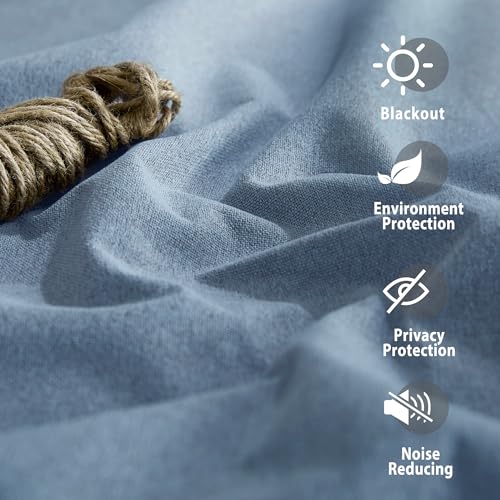 Image of NICETOWN Stone Blue Full Shade Faux Linen Curtain Panels 84 inch Long, Pair of Energy Smart & Noise Blocking Out Blackout Drapes for Guest Room Window, Thermal Insulated Lined Window Dressing (52 inch)
