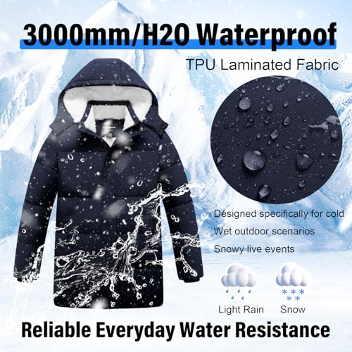 Image of Boys Winter Puffer Jacket Waterproof Hooded Parka Coat with Faux Fur Lining Warm Insulated Outdoor Jacket for Kids