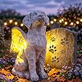 LEAESMHR Solar Angel Dog Statue with Lights, Dog Memorial Statue for Outdoor, Winged Dogs Angel Figurine for Garden, Yard, Lawn, Patio Desk Decor, Memorial Pet Loss Gift
