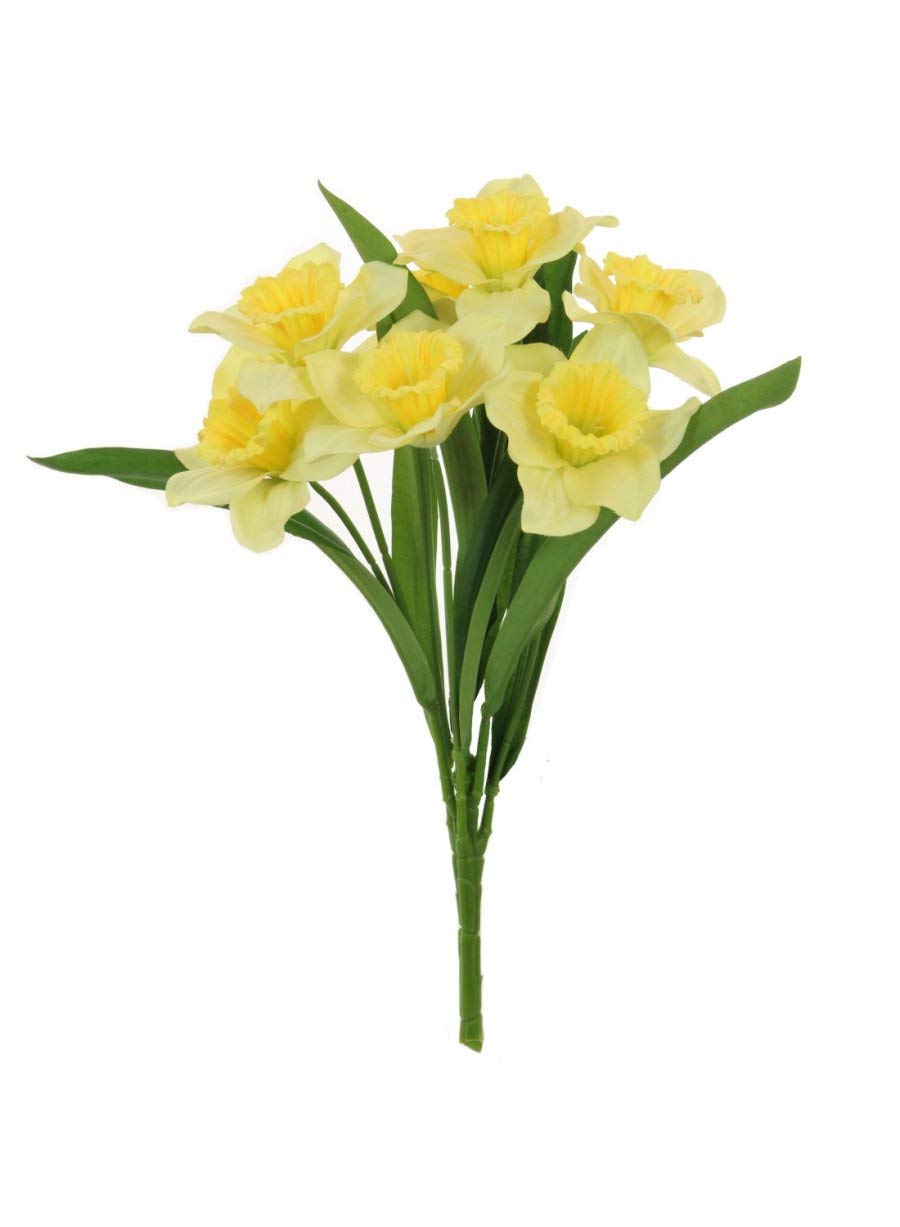 Homestreet Silk Daffodil Bunch 7 Head Bunch of Artificial Daffodil Yellow or Yellow and Cream Everlasting Springtime Floral Arrangement 44cm Long (Yellow)
