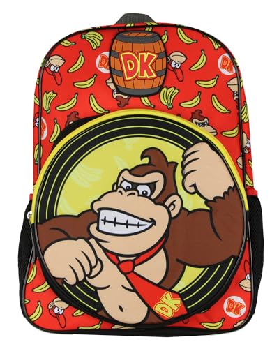 Bioworld Mochila Nintendo Donkey Kong Gone Bananas 40,6 cm Mochila de videogame, Vermelho, One Size, Clássico