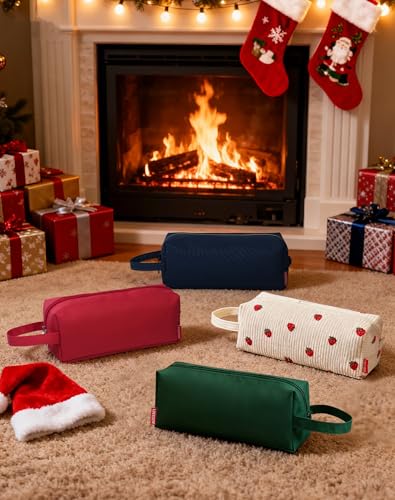 Image of Fmeida Pencil Case Pouch - Water Resistant Pencil Pouch Portable Pencil Bag Simple Office Stationery Pouch with Handle Christmas Gifts - Red