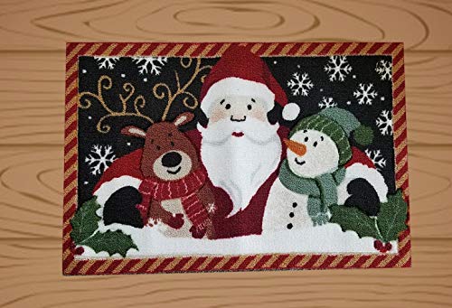 St. Nicholas Square Three Friends Christmas Rug Snowman, Santa Claus, Reindeer #TOP6