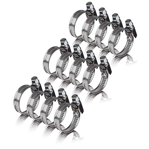 GARSIDURO Schlauchschellen Edelstahl | 16-27mm [12 Stück] | Profi W4 Schlauchklemme | Schlauchbindern geeignet für die Waschmaschine oder als Gartenschlauch Schellen & Pool Schlauchschellen