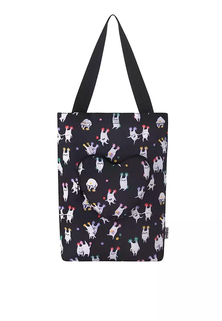 London Womens Ladies Girls Foldaway Heart Shopper Shopping Shoulder Tote Bag Mini Monsters in Black