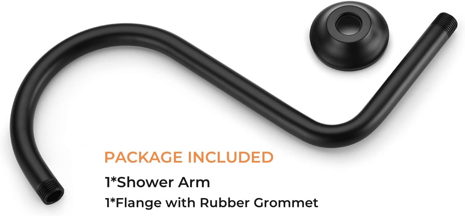 Shower Head Pipe Extension Arm with Flange,Stainless Steels S Shaped Shower Arm,10.5 Inch Long Shower Riser Shower Height Extender for Bathroom Accessory,Black