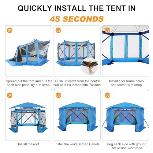 Image of COBIZI 12x12 FT Pop Up Canopy Stargazing Tent, Gazebos On Clearance with Removable Roof, Screened in Gazebo, Screen Tents Portable carpas para Patio for Outdoor Camping,Backyard, Garden, Blue(Pro)