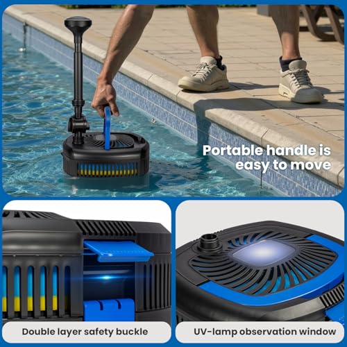 ANBULL Pond Filter Pump 950GPH, 110V/37W All-in-one Fountain Kit, Variable Frequency Water Pump with 13W UV-C, High Efficiency Filter Water Pump for Outdoor Ponds up to 1585 Gallons by Anbull - Image 7