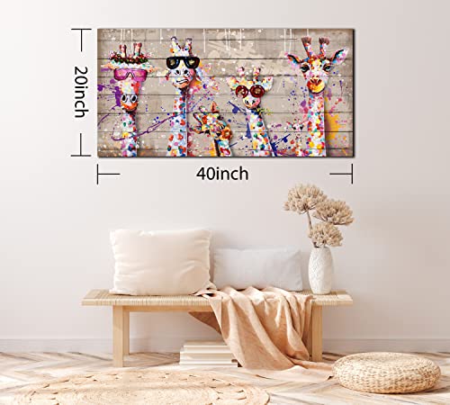 Jkwall77 Giraffe Pictures Wall-Decor - Graffiti Canvas Wall Art - Kids Room Wall Decor Ready To Hang Size 40" X 20" #TOP6