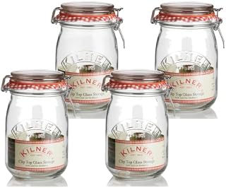 4 x Kilner Traditional 1 Litre Airtight Clip Top Preserve Glass Storage Jars