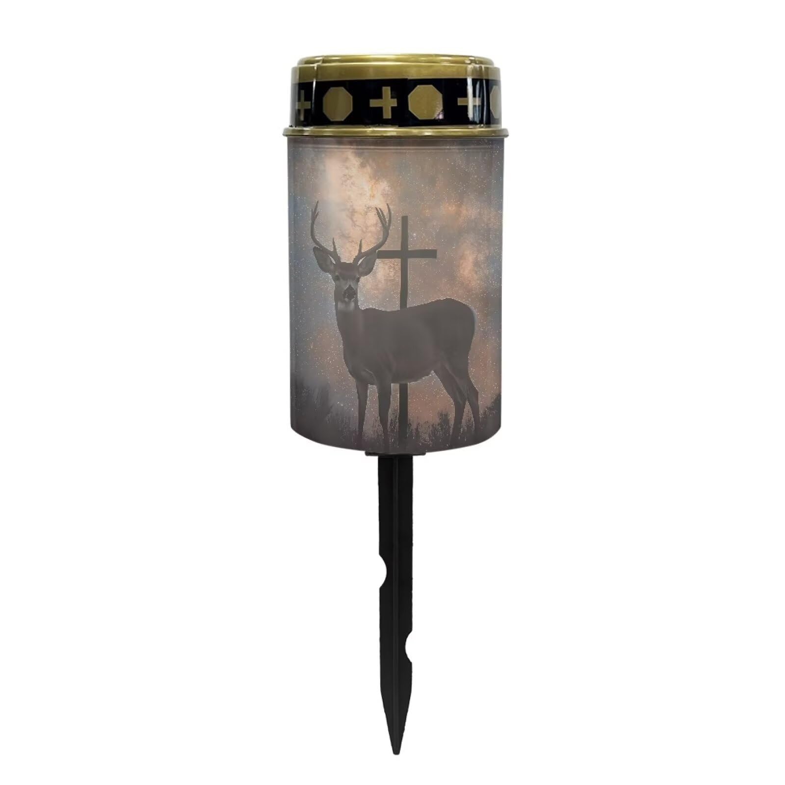Poceacles Cross Outdoor Solar Lights Waterproof Outdoor Lights Solar Powered Solar Lantern Light Blessed Candles Cemetery Lights Outdoor Stake for Eternal Decorative, Deer Cross Galaxy