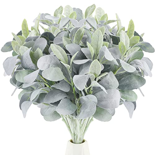 Jexine 15 Pcs Artificial Lambs Ear Greenery Stems Faux Branches for Weddings Bouquets Picks Rustic Wedding Centerpiece Artificial Greenery Spray for Home Farmhouse DIY Wreath Floral Arrangement