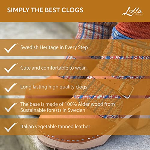 Lotta From Stockholm Swedish Highwood Clogs - Brown Oiled Nubuck Leather Clogs For Women With Buckle I Wooden 2 3/4 Inch High Heel & 3/4 Inch Platform -36 #TOP3