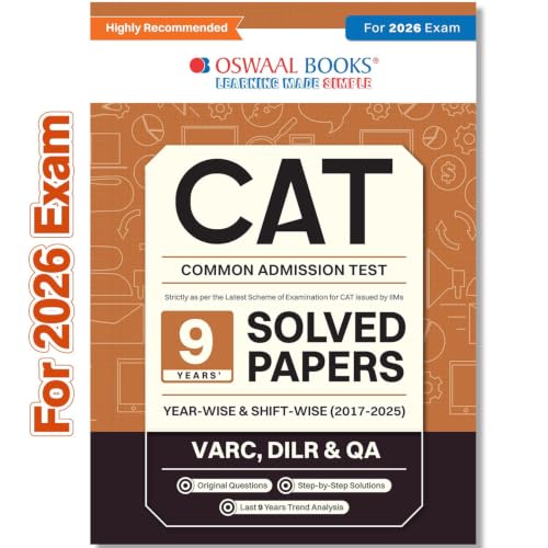 Image of Oswaal CAT | COMMON ADMISSION TEST | 9 Years' (Year-wise) | Solved Papers | Shift-Wise 2017-2025 (VARC, DILR & QA) (For 2026 Exam)