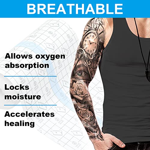 Hion Tattoo Aftercare Waterproof Bandage Transparent Film Dressing 50 Pre-Cut Sheets 4 X 4 Inch Tattoo Cover Up Tape Second Skin Adhesive Bandage Waterproof Wound Cover For Swimming Shower Shield #TOP4