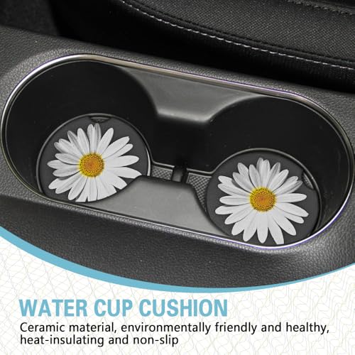 2PCS Daisy Portavasos de Cerámica para Auto miniatura 3