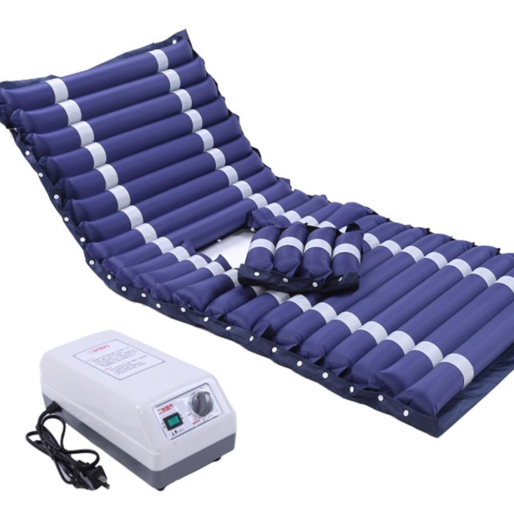 Matelas Anti-Escarres avec Trou pour Toilettes,Matelas À Pression Alternée avec Pompe Silencieuse,Pneumatique Médical Imperméable Respirant en PVC,pour La Prévention des Escarres,Bleu Marine