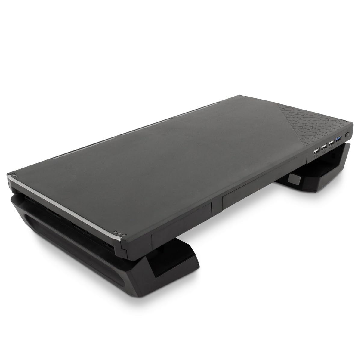 SN06 Soporte de Monitor para Escritorio Gaming con Cajón de Almacenamiento, Soporte para Móvil, 10 modos de Ilulimación RGB y Hub USB de 3 Puertos (1 x USB3.0 + 2 x USB2.0). Negro