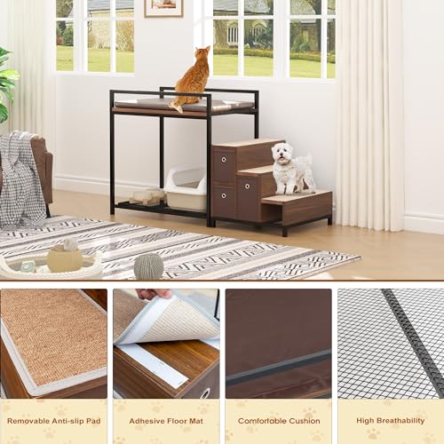 Dog Window Perch, Pet Window Perch with Stairs, Dog Perch to Look Out Window, Elevated Pet Bunk Bed with Cushion for Medium Small Sized Pets, Non-Slip Pads,for Bedside, Indoor Use