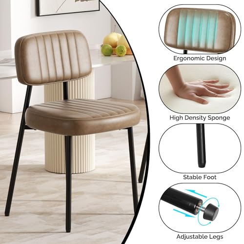 Image of Dining Chairs Set of 4, Modern Faux Leather Dining Chairs with Thick Cushions Seat Back and Metal Legs, Comfy Upholstered Kitchen Chairs for Dining Living Room (Brown)